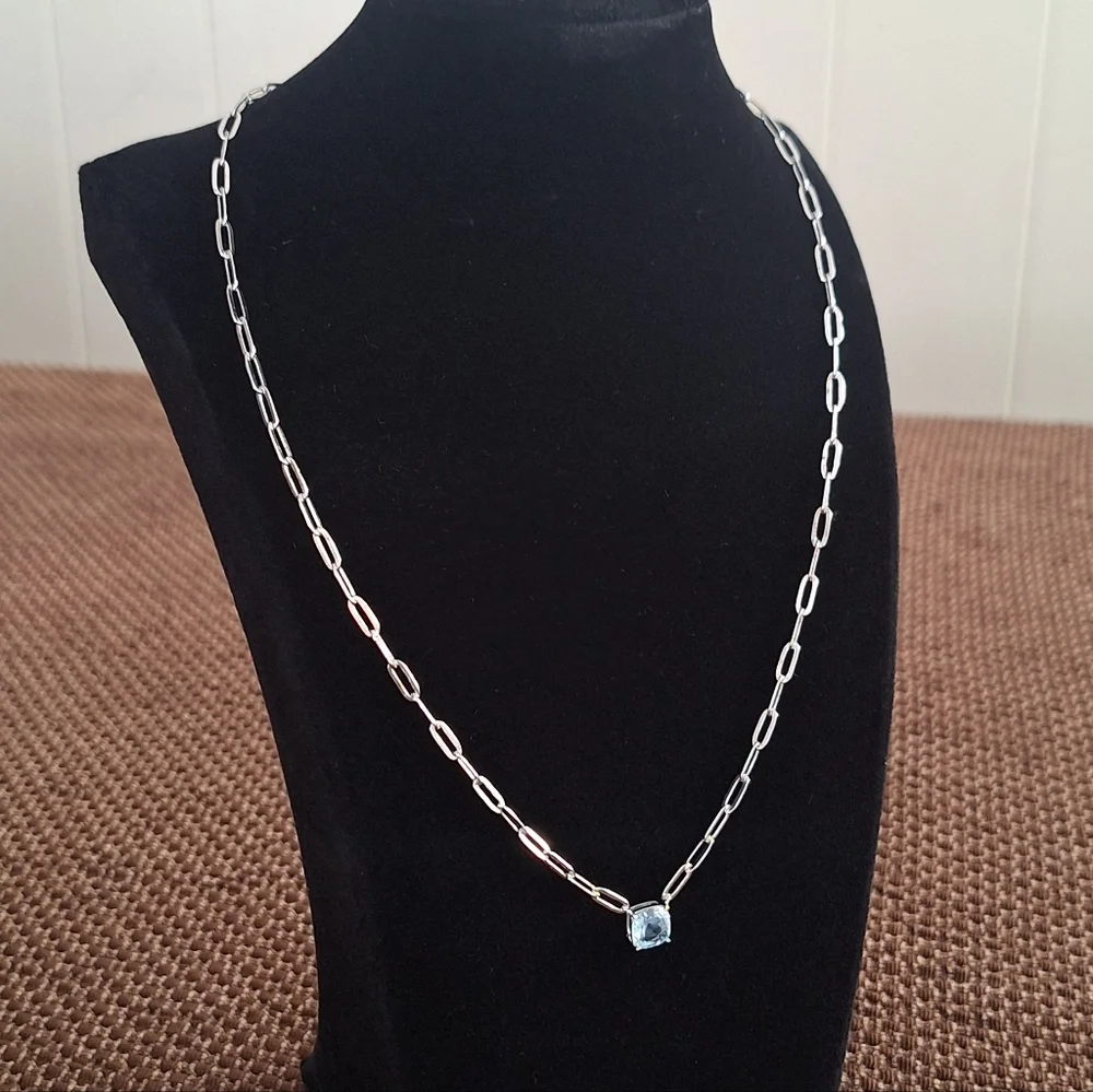 QVC Affinity Gems 🦋Blue Topaz Paperclip Necklace Sterling Silver 18" w/extender - Picture 1 of 12